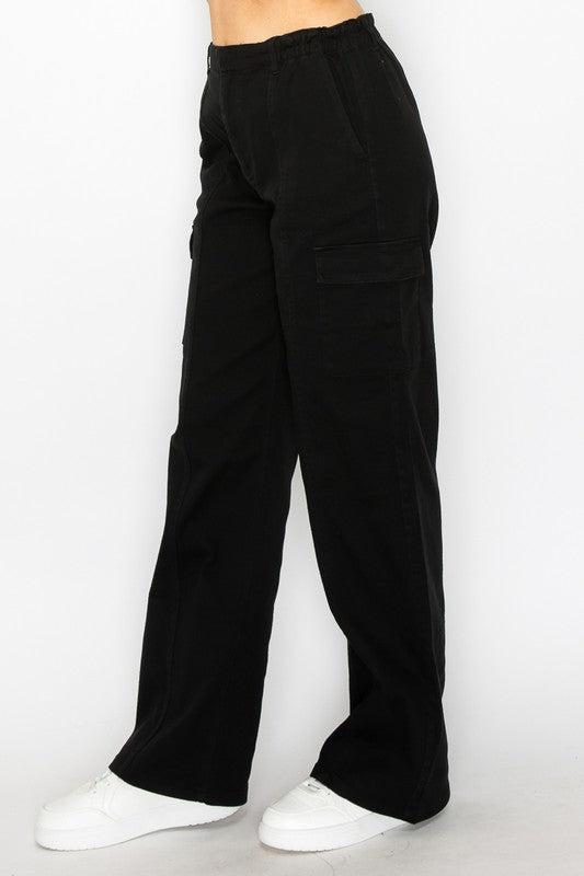 HIGH RISE ELASTIC WAIST CARO PANTS