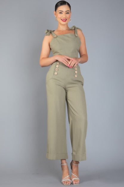 LINEN BLENDS SLEEVELESS RUFFLE TOP AND PANTS SET