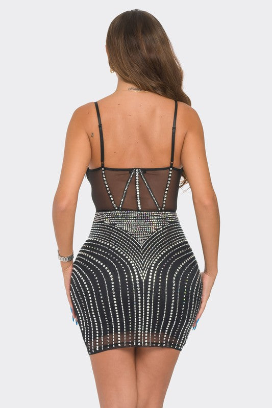 RHINESTONE SLEEVELESS BODYCON MINI DRESS