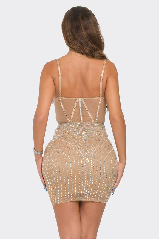 RHINESTONE SLEEVELESS BODYCON MINI DRESS