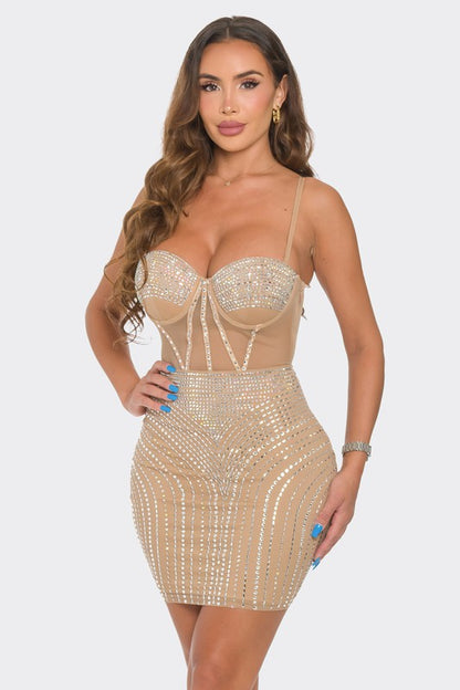 RHINESTONE SLEEVELESS BODYCON MINI DRESS