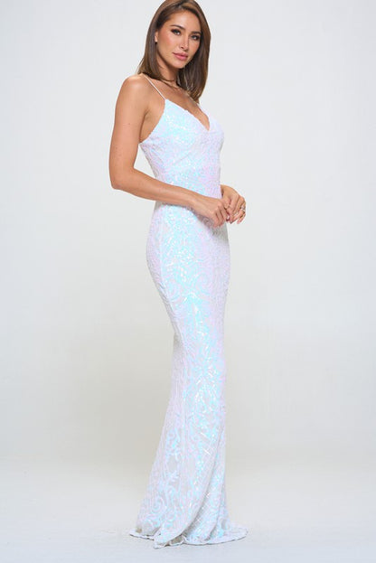 SEQUIN V-NECKLINE MERMAID MAXI DRESS