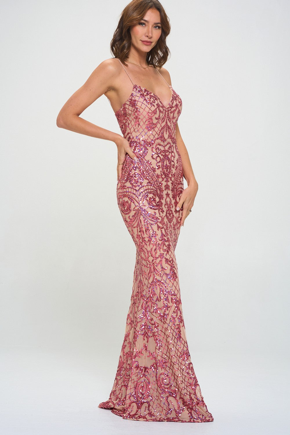 SEQUIN V-NECKLINE MERMAID MAXI DRESS