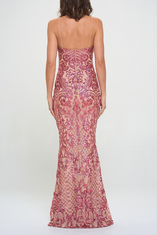 SEQUIN V-NECKLINE MERMAID MAXI DRESS