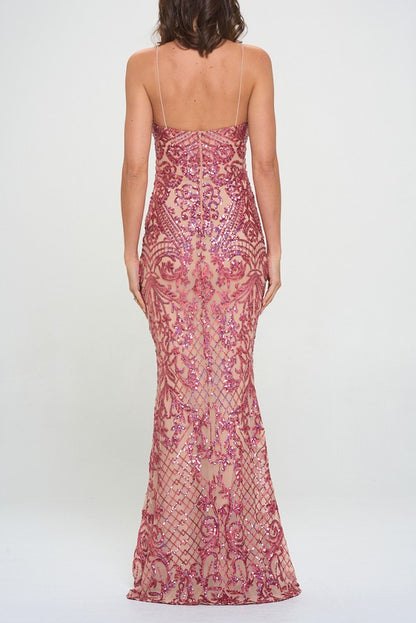 SEQUIN V-NECKLINE MERMAID MAXI DRESS