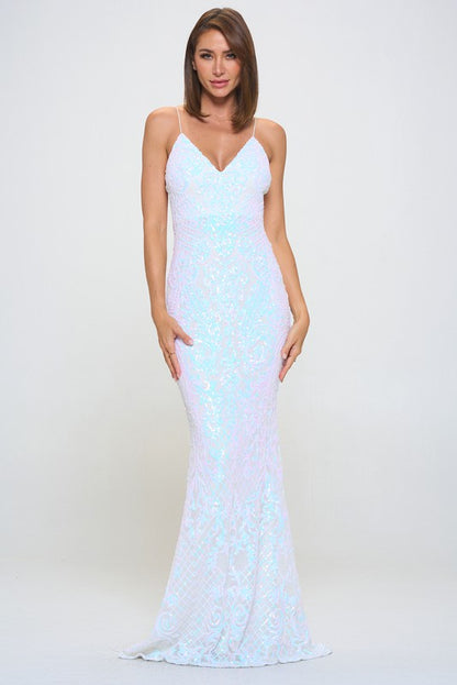 SEQUIN V-NECKLINE MERMAID MAXI DRESS