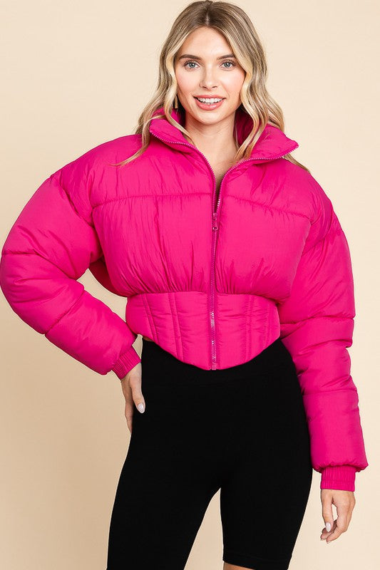 HIGH NECKLINE FRONT ZIPPER CORSET PUFFER JACKET