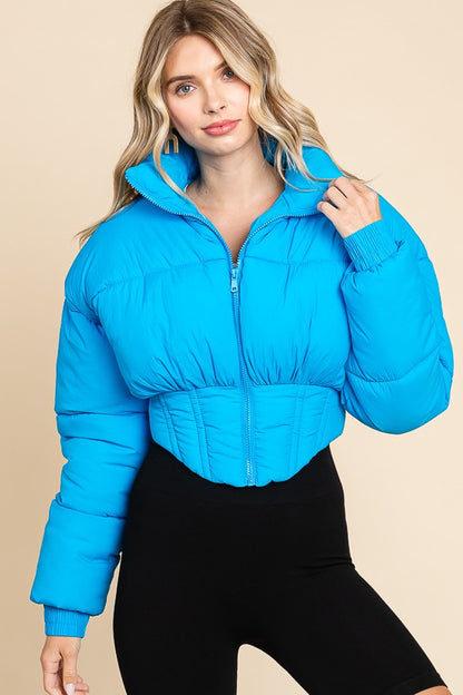 HIGH NECKLINE FRONT ZIPPER CORSET PUFFER JACKET