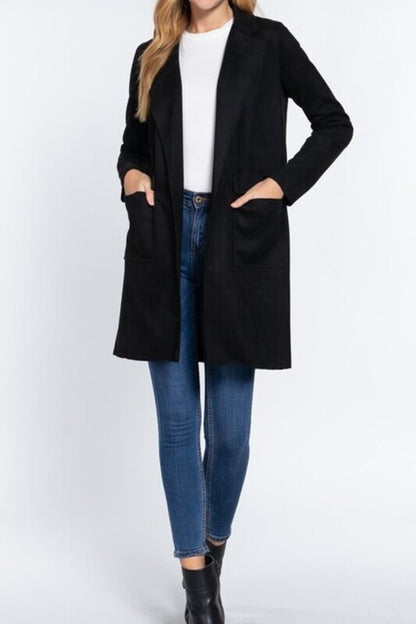 Long Sleeve Open Front Faux Suede Jacket