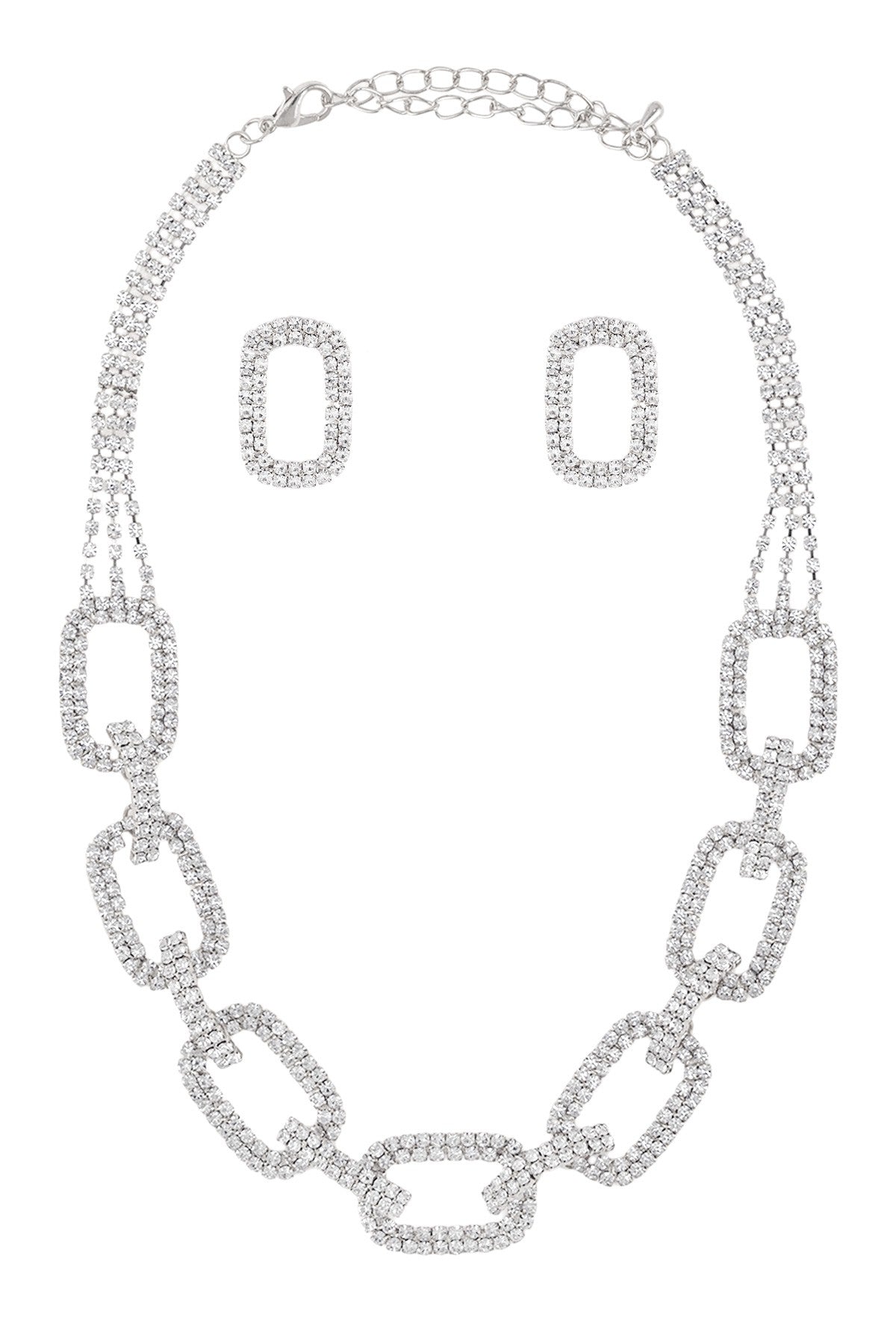 Rhinestone Square Link Necklace Set