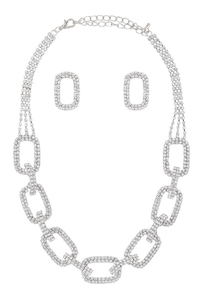 Rhinestone Square Link Necklace Set