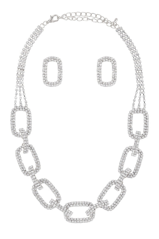 Rhinestone Square Link Necklace Set