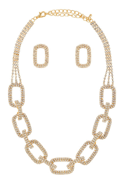 Rhinestone Square Link Necklace Set