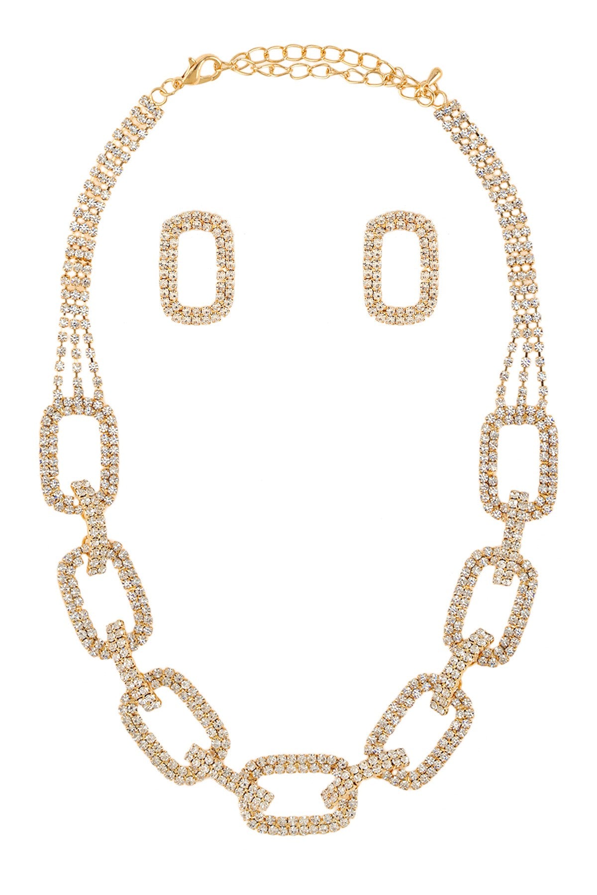 Rhinestone Square Link Necklace Set