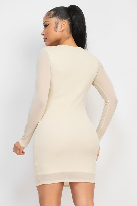 Faux Pearl Mesh Bodycon Dress