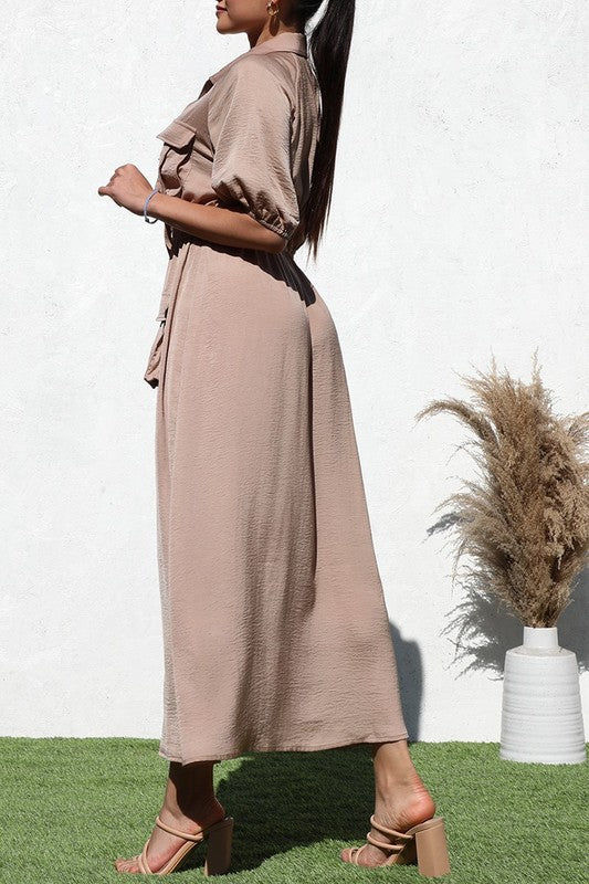 POCKET WOVEN LONG DRESS