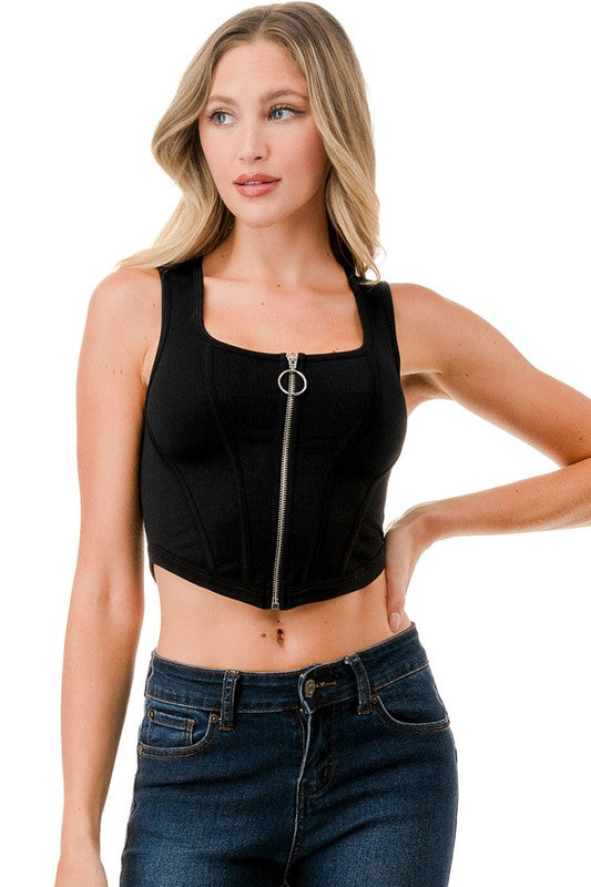 FULL ZIPPER CROP TANK TOP