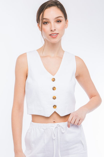 LINEN BUTTONED VEST TOP