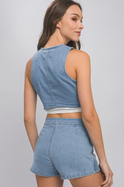 DENIM BUTTONED VEST TOP