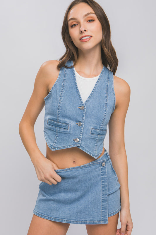 DENIM BUTTONED VEST TOP