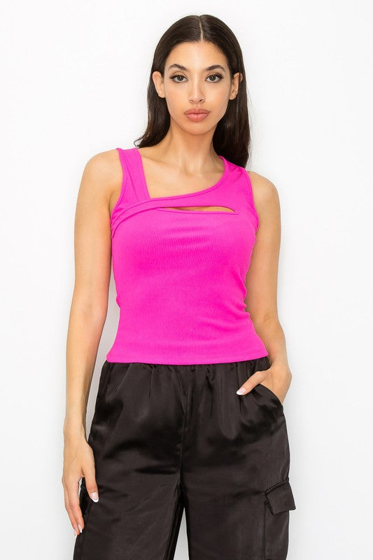 SLEEVLESS CUT-OUT SOLID TOP