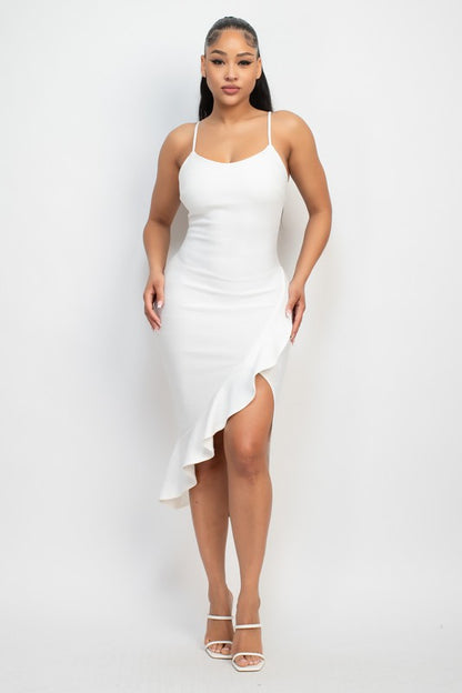 ASYMMETRICAL RUFFLE TRIM Cocktail  DRESS