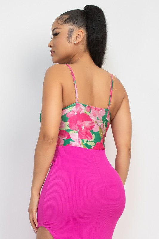 Sweetheart Floral Shirred Bodysuit