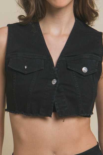 DENIM SLEEVELES CROPPED VEST TOP