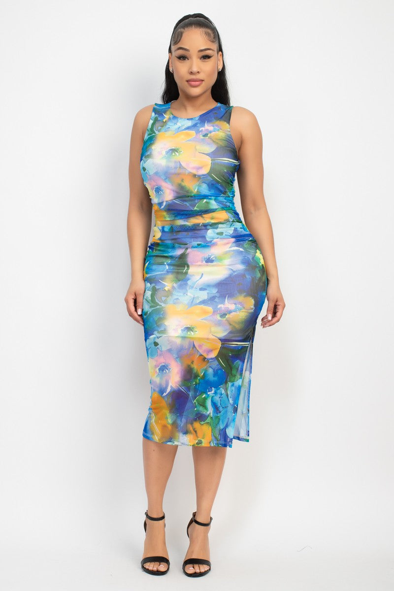 FLORAL ACCENTED MIDI DRESS WITH SLIT