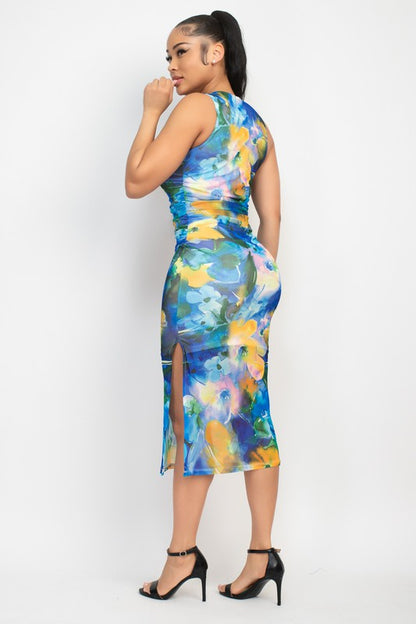 FLORAL ACCENTED MIDI DRESS WITH SLIT