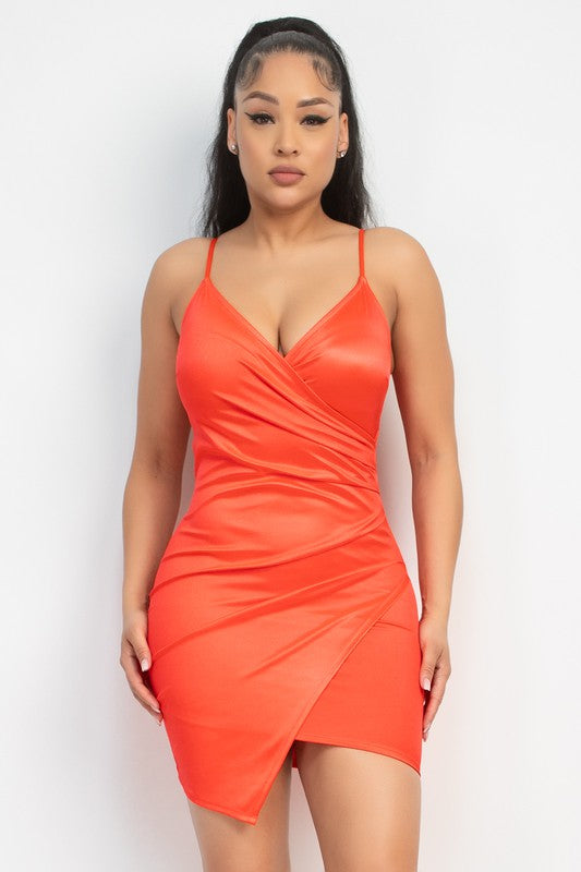 SATIN TULIP HEM WRAP DRESS