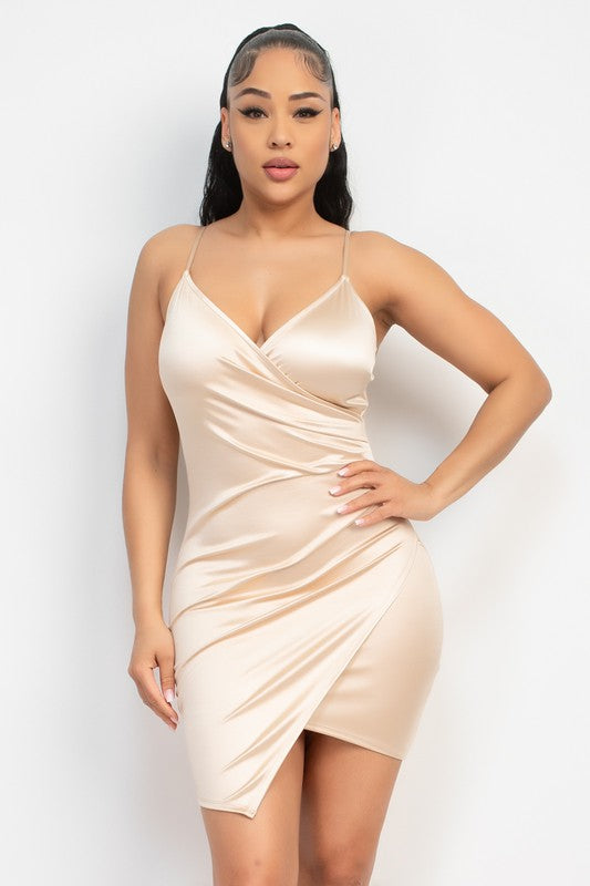 SATIN TULIP HEM WRAP DRESS