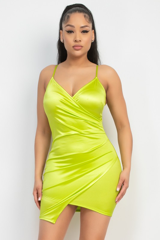 SATIN TULIP HEM WRAP DRESS