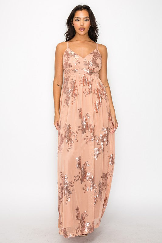 A-LINE SQUINED V-NECK MAXI DRESS