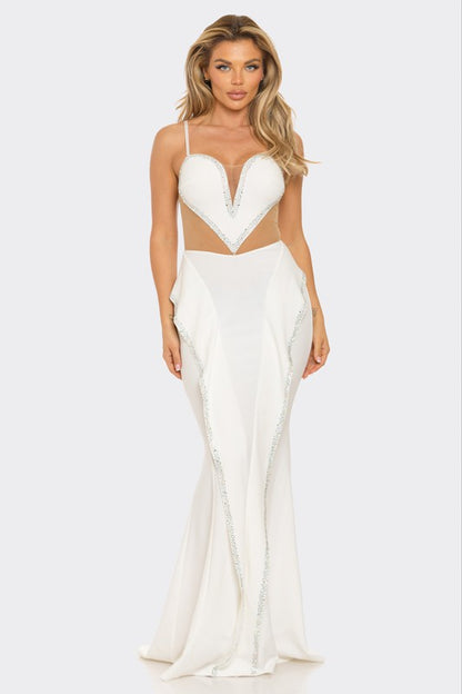 RHINESTONE HEART SHAPED MERMAID MAXI DRESS