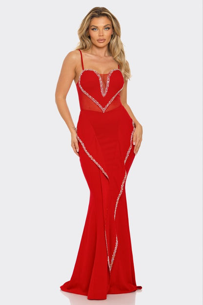 RHINESTONE HEART SHAPED MERMAID MAXI DRESS