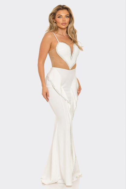 RHINESTONE HEART SHAPED MERMAID MAXI DRESS