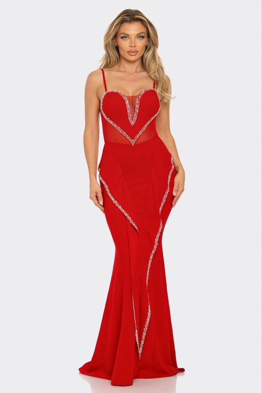 RHINESTONE HEART SHAPED MERMAID MAXI DRESS