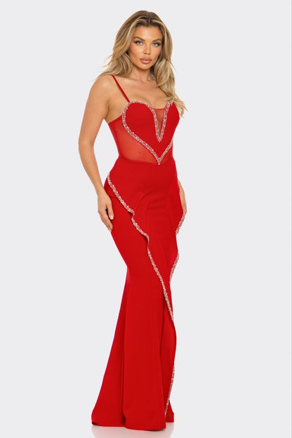 RHINESTONE HEART SHAPED MERMAID MAXI DRESS