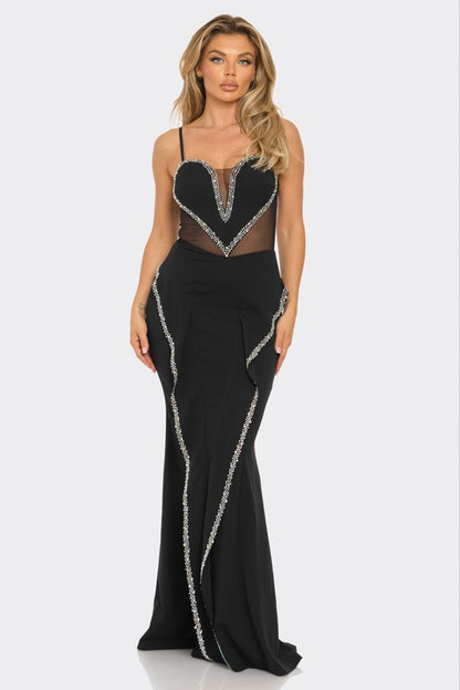 RHINESTONE HEART SHAPED MERMAID MAXI DRESS