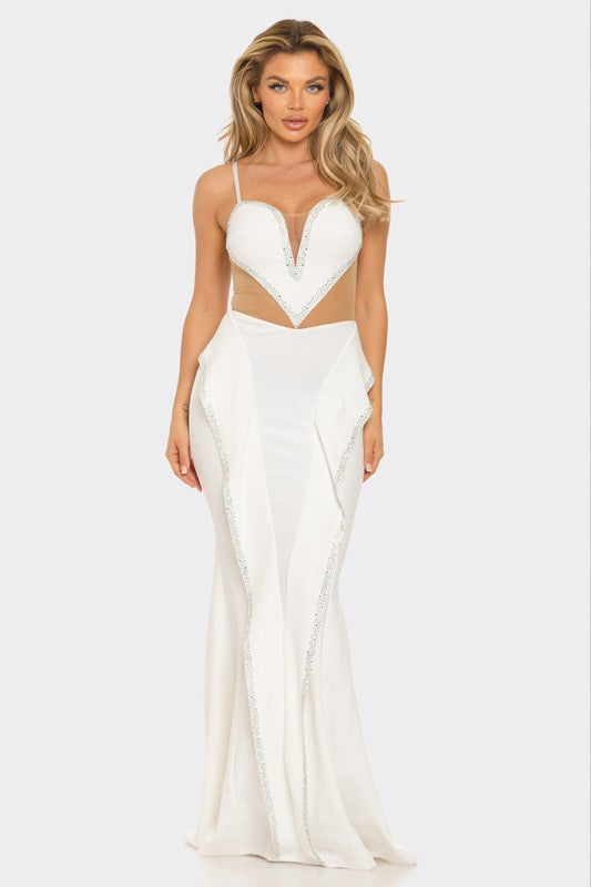 RHINESTONE HEART SHAPED MERMAID MAXI DRESS