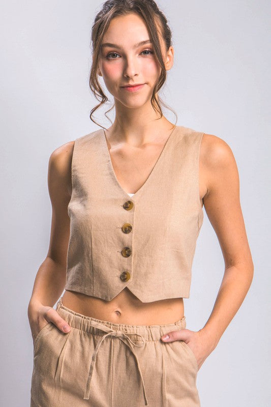 LINEN BUTTONED VEST TOP