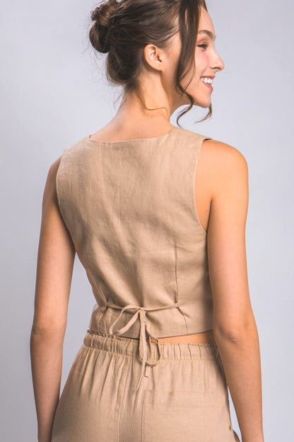 LINEN BUTTONED VEST TOP