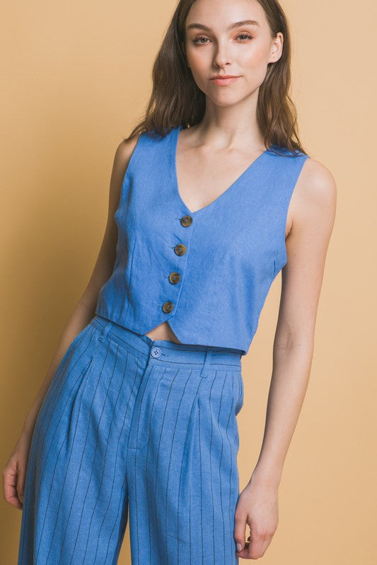 LINEN BUTTONED VEST TOP