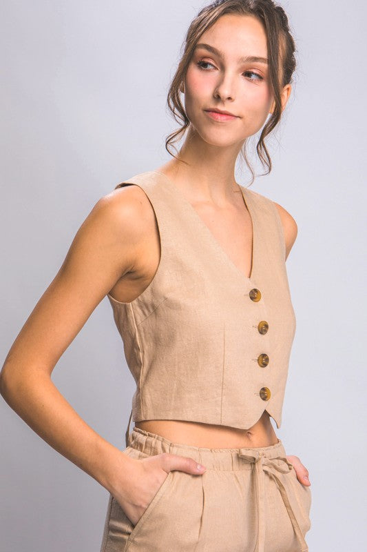 LINEN BUTTONED VEST TOP