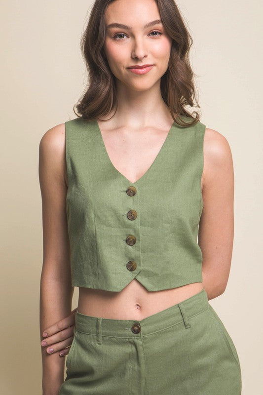 LINEN BUTTONED VEST TOP