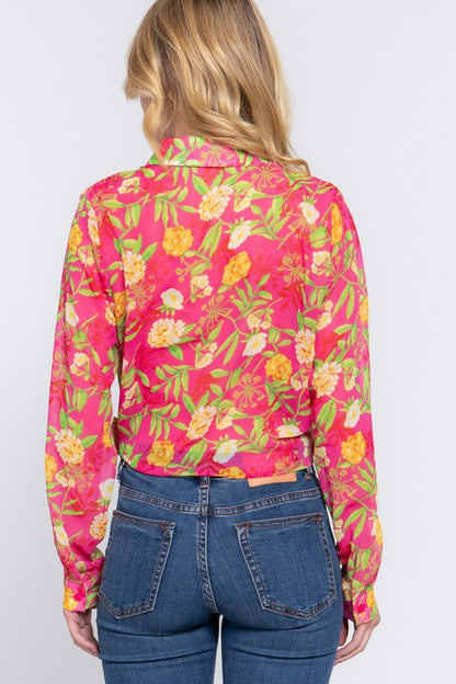 SURPLICE FLORAL PRINT CHIFFON BLOUSE