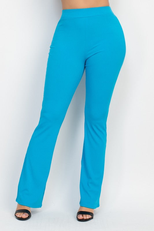 Rib Fit Flare Solid Pants