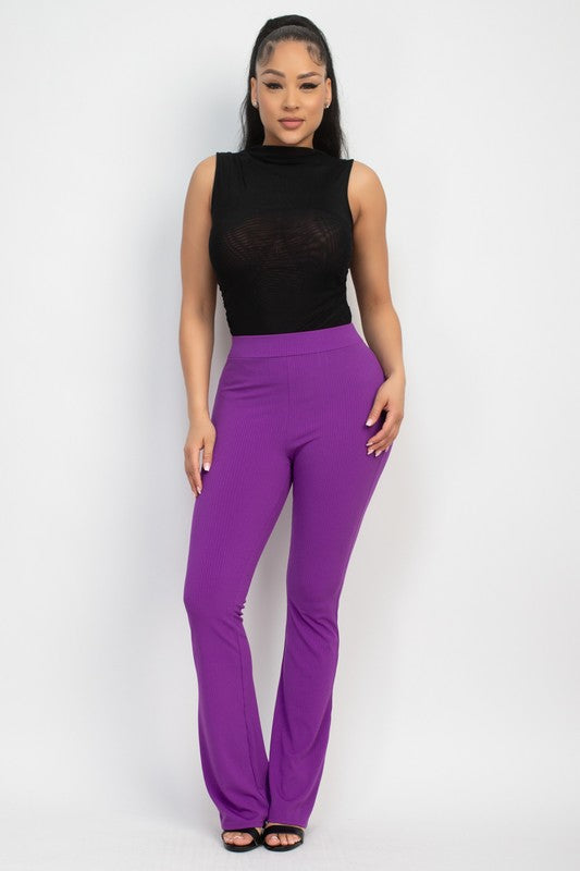 Rib Fit Flare Solid Pants