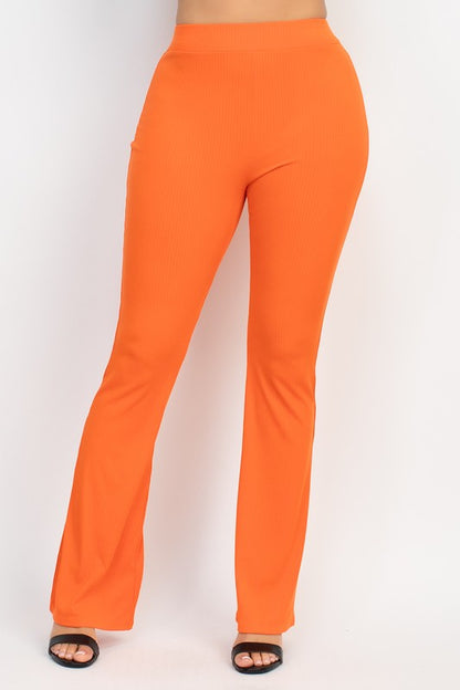 Rib Fit Flare Solid Pants